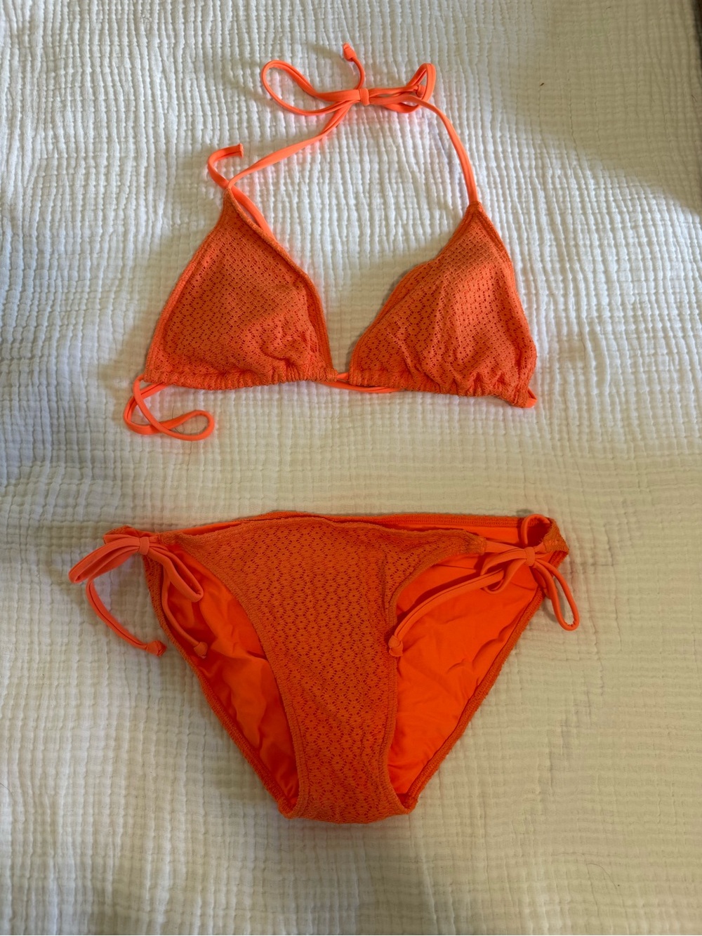 Old Navy Bright Orange Crochet Triangle Bikini Set